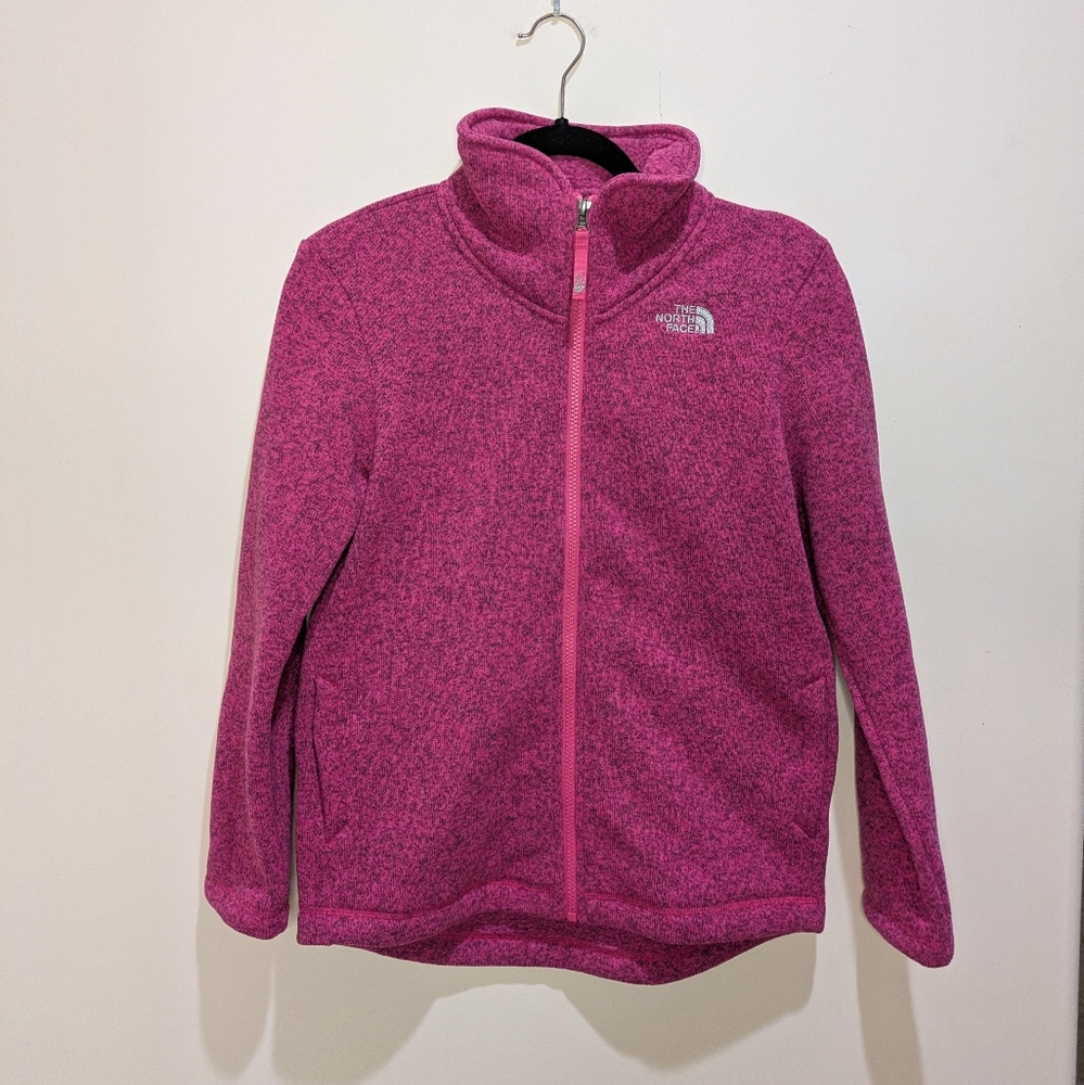 North Face Crescent Full-Zip Jacket Girls Pink Knit Fleece Size Large 14/16